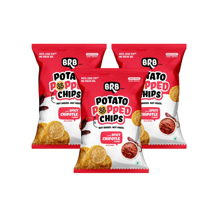 BRB Potato Popped Chips (Spicy Chipotle Flavour) - Pack of 3