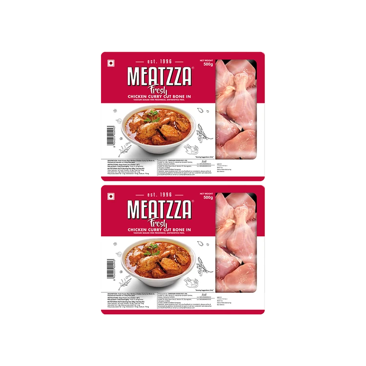 Meatzza Bone-in Frozen Chicken Curry Cut (Antibiotic Free) - Pack of 2