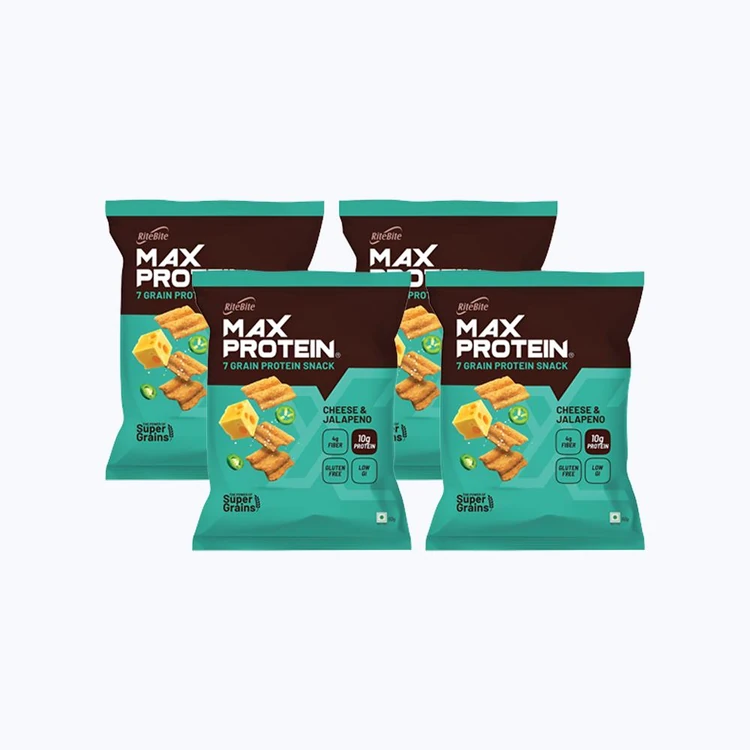 RiteBite Max Protein Cheese & Jalapeno 10 g Protein Multigrain Chips - Pack of 4