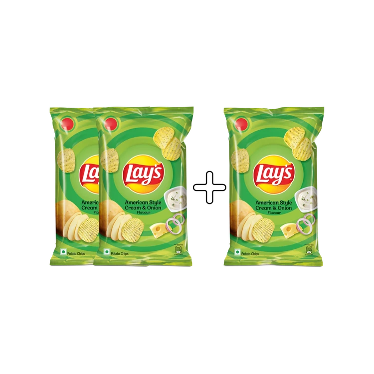 Lay's American Style Cream & Onion Flavour Potato Chips - Buy 2 Get 1 Free