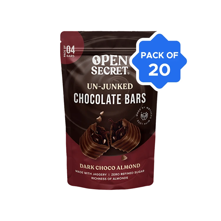 Open Secret Dark Choco Almond Filled Bar Chocolate Pack Zero Refined Sugar - Pack of 20