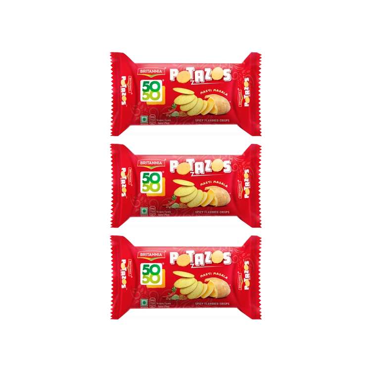 Britannia 5050 Potazos Masti Masala Spicy Flavoured Crisps - Pack of 3