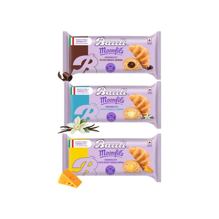 Bauli Moonfils Chocolate Crème Croissant - Egg +  Moonfils Sweet Cheese Crème Croissant +  Moonfils Vanilla Crème Croissant Combo