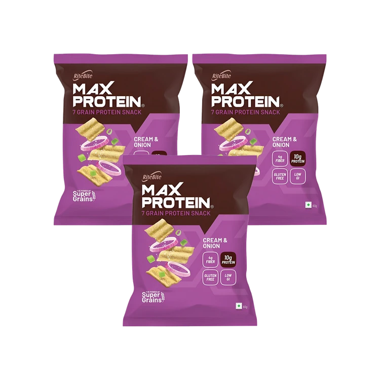 RiteBite Max Protein Cream & Onion 10 g Protein Multigrain Chips - Pack of 3