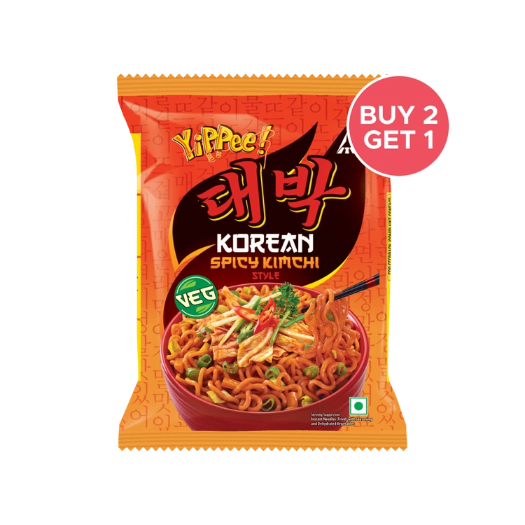 Yippee Korean Spicy Kimchi Style Veg Noodles - Buy 2 Get 1 Free