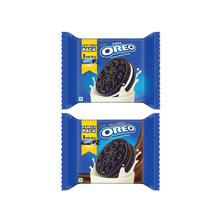 Cadbury Oreo Vanilla Sandwich Cream Biscuits Family Pack +  Chocolate Flavour Crème Sandwich Cream Biscuits Family Pack Combo