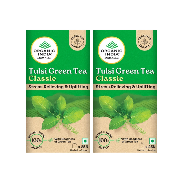 Organic India Tulsi Classic Green Tea Bags - Pack of 2