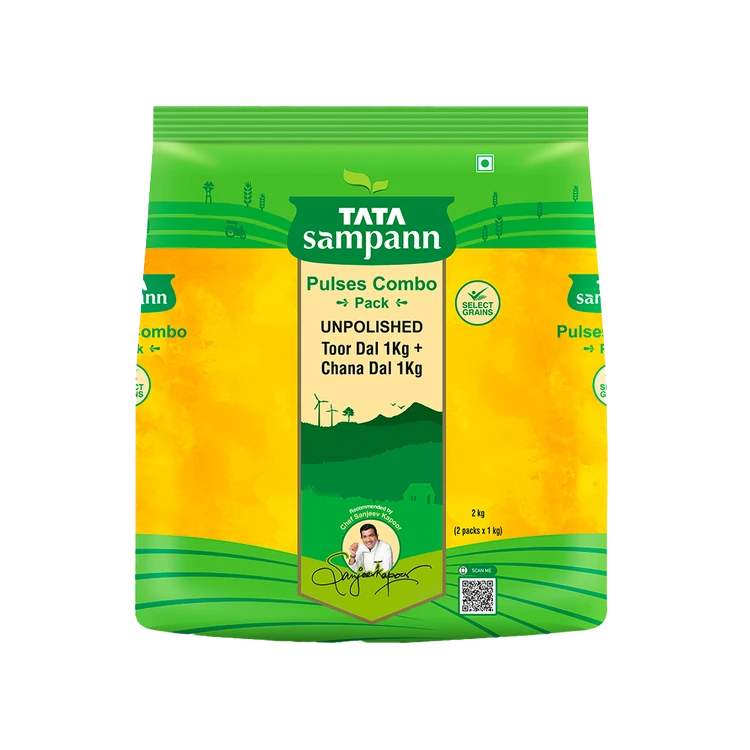 Tata Sampann Unpolished Toor Dal/ Arhar Dal + Chana Dal Combo Pack (Kadale Bele)