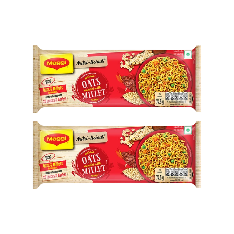 Maggi Nutri-Licious Masala Oats Instant Noodles with Millet Magic - Pack of 2