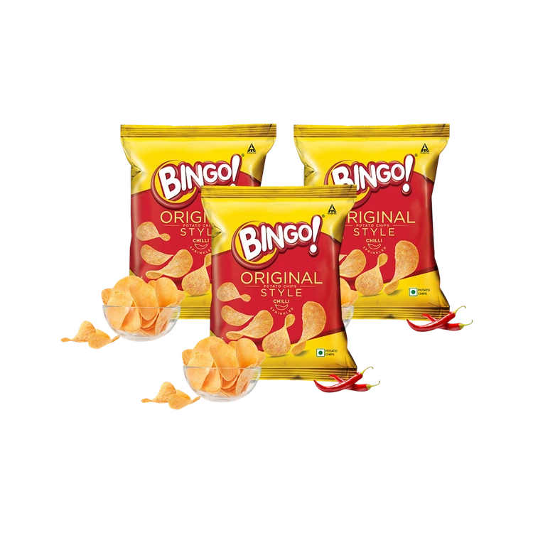 Bingo Original Style Chilli Potato Chips - Pack of 3