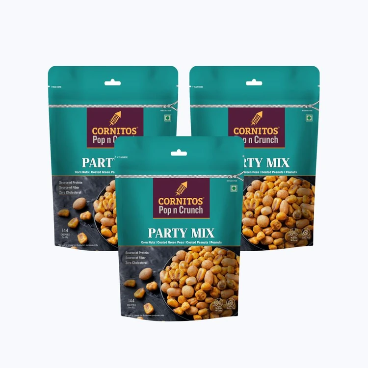 Cornitos Pop n Crunch Party Nut Mix - Salted Peanuts, Corn Nut & Coated Green Peas - Pack of 3