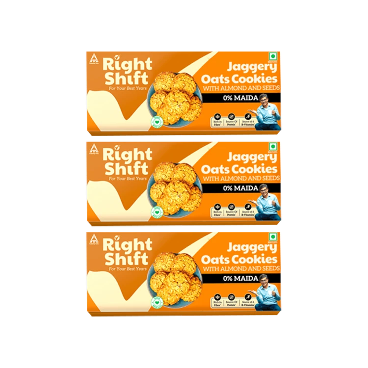 Right Shift Jaggery Oats 0% Maida Cookies | 0% Refined Sugar - Pack of 3