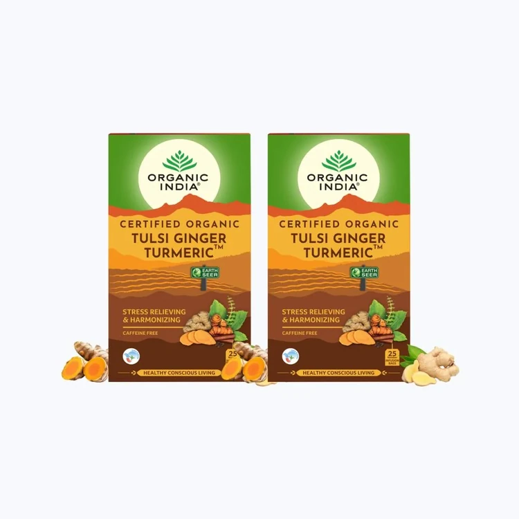 Organic India Tulsi Ginger Turmeric Tea Bags - Pack of 2