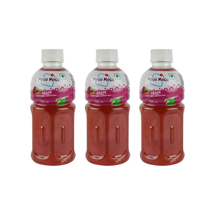 Mogu Mogu Grape Fruit Drink with Nata De Coco - Pack of 3