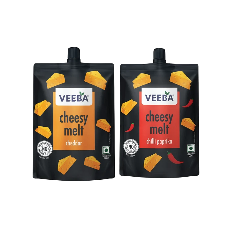 Veeba Cheesy Melt Cheddar Dip and Spread +  Cheesy Melt Chili Paprika Dip Combo