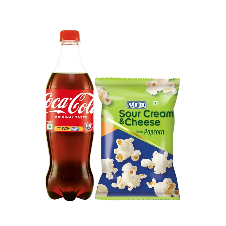 Act II Ready to Eat Sour Cream & Cheese Flavour Popcorn + Coca-Cola Cola Soft Drink (750 ml) Combo