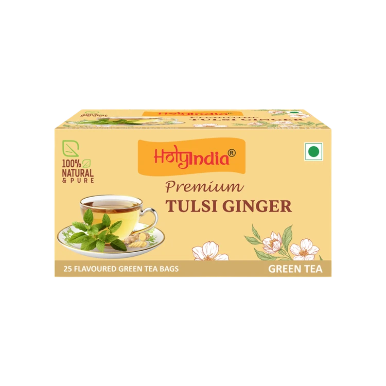 Holyindia Premium Tulsi Ginger Green Tea Bags