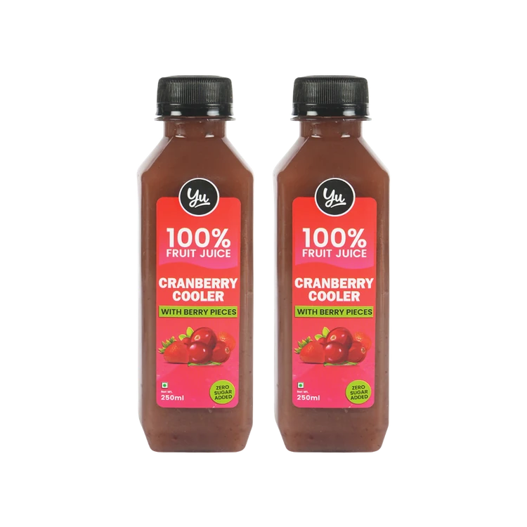 Yu Cranberry Juice with Berry Pieces - 100% Fruit Juice - Pack of 2
