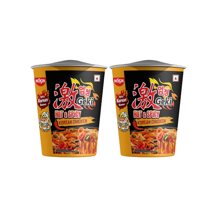 Nissin Geki Hot & Spicy Korean Chicken Cup Noodles - Pack of 2