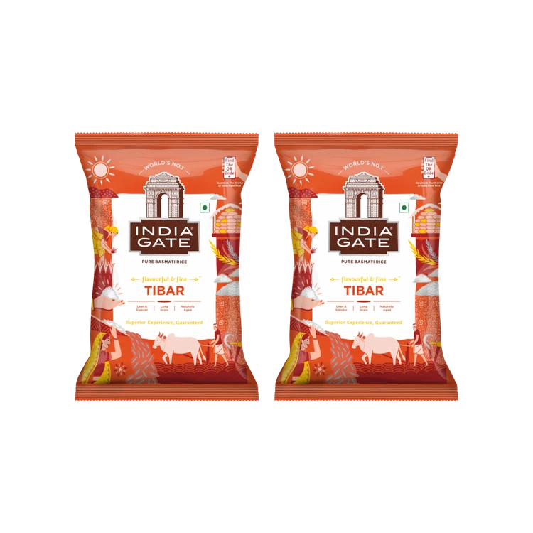 India Gate Tibar Basmati Rice (Long Grain) - Pack of 2 (Tibar Basmati Akki)