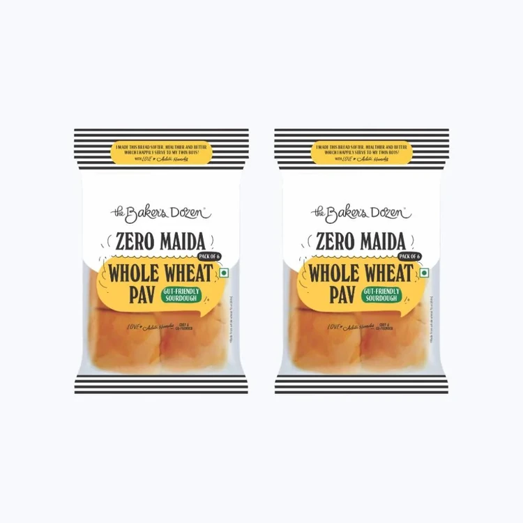 The Baker's Dozen Zero Maida Sourdough Pav, Whole Wheat - Pack of 2