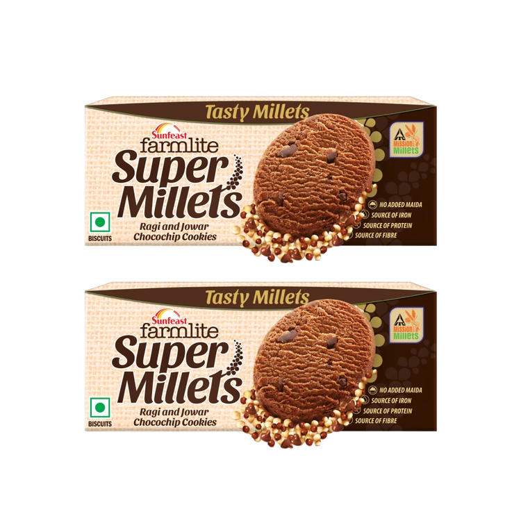 Sunfeast Farmlite Super Millets Ragi and Jowar Chocochip Cookies - Pack of 2