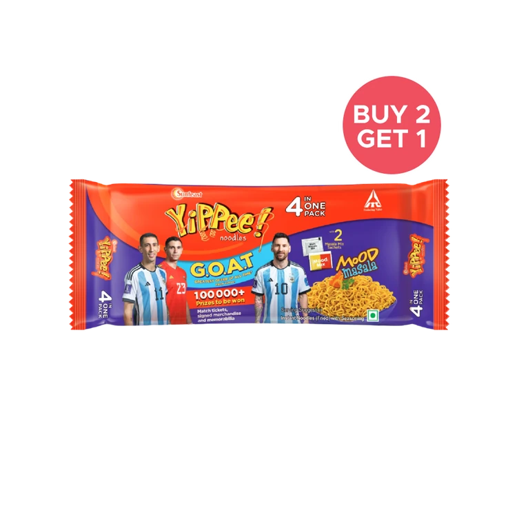 Yippee Mood Masala Instant Noodles with 2 Masala Sachets - Buy 2 Get 1 Free