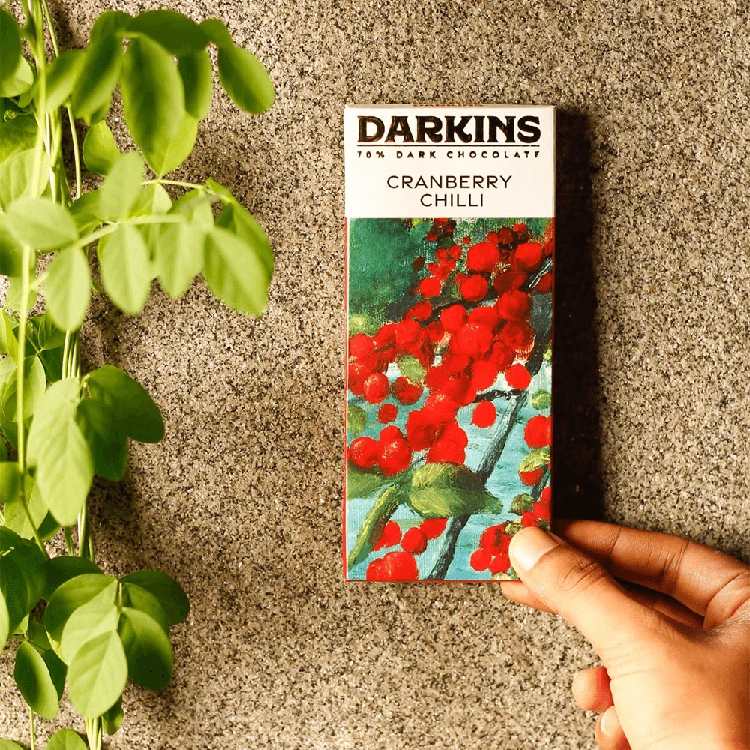 Darkins Cranberry & Chilli 70% Dark Chocolate Bar