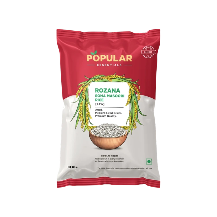 Popular Essentials Rozana Raw Sonamasuri Rice (Medium Grain) (Sonamasuri Akki)