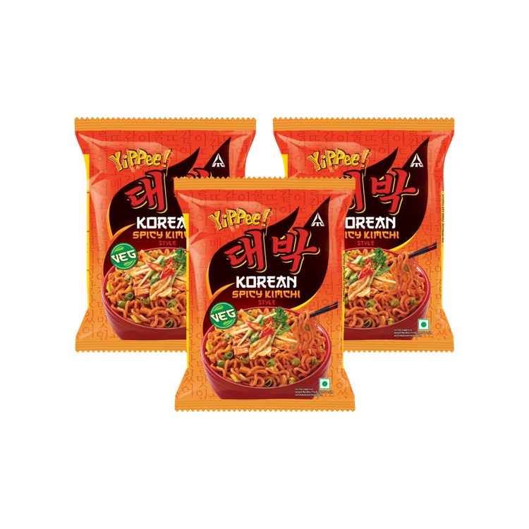 Yippee Korean Spicy Kimchi Style Veg Noodles - Pack of 3