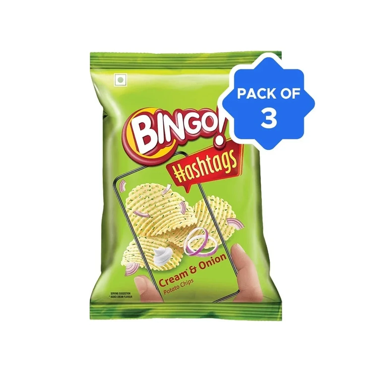 Bingo Hashtags Cream and Onion Potato Chips - Pack of 3