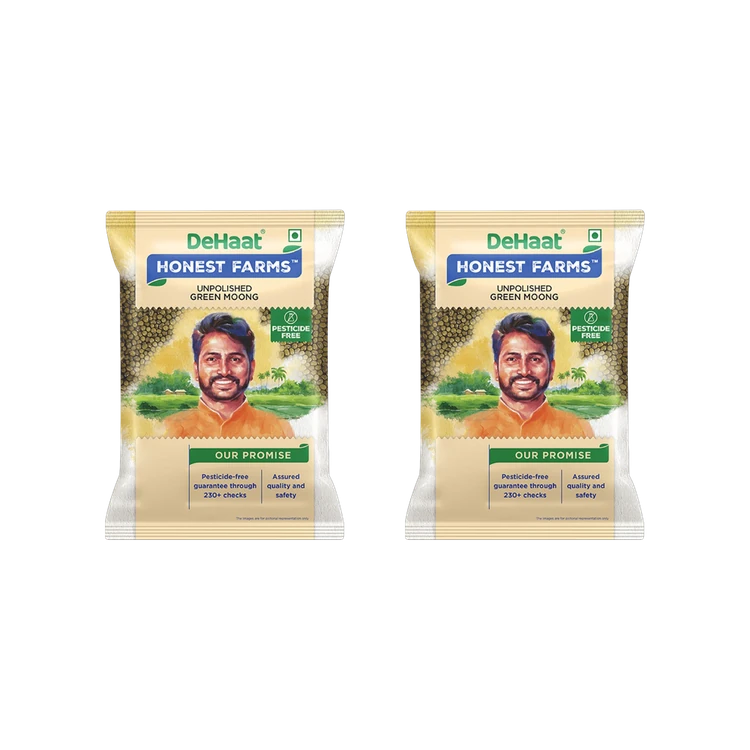 Dehaat Honest Farms Pesticide-Free Moong Dal (Chilka) Green Unpolished - Pack of 2 (Nashaka Itada Hesaru Bele (Chilka))