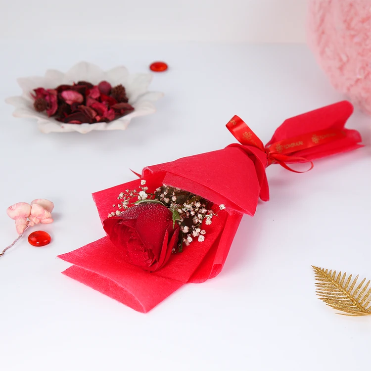 FlowerAura Red Rose Single Flower in Red Paper