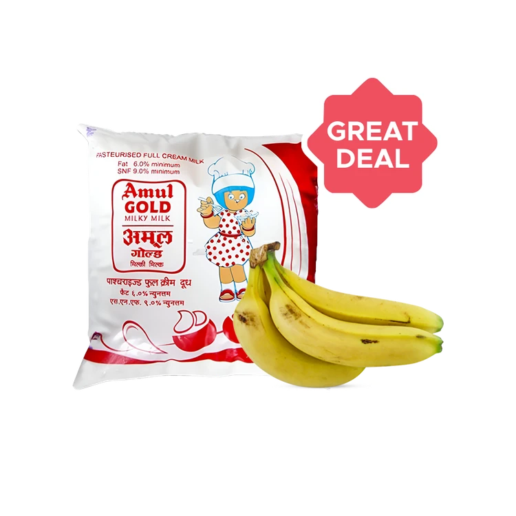 Amul Gold Full Cream Fresh Milk + Banana Robusta Regular Combo