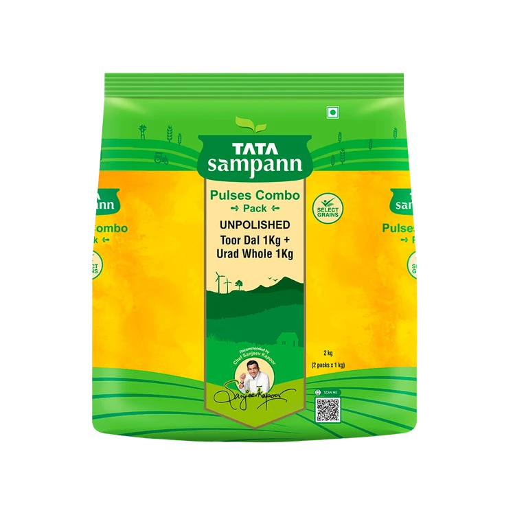 Tata Sampann Unpolished Toor Dal/Arhar Dal + Whole Urad Dal Combo Pack (Uddina Bele)
