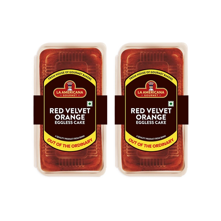 La Americana Eggless Red Velvet Orange Fresh Bakery Cake - Pack of 2