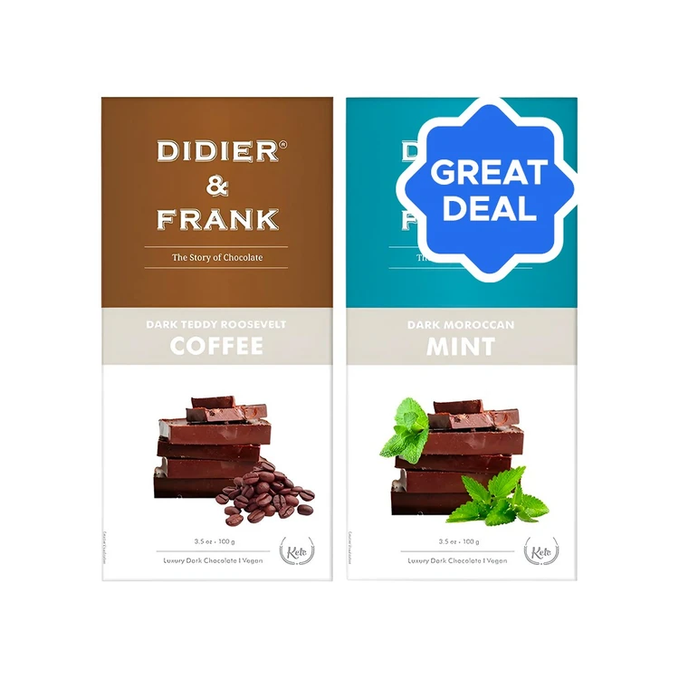 Didier & Frank Teddy Roosevelt Coffee Dark Chocolate Bar + Didier & Frank Moroccan Mint Dark Chocolate Bar Combo
