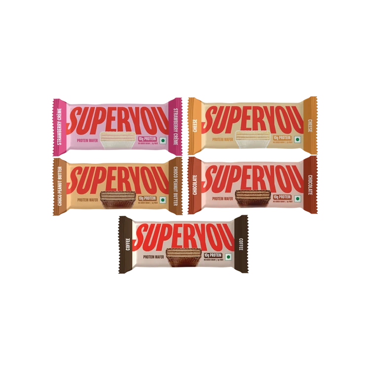 SuperYou Strawberry Creme Wafer Protein Bar +  Choco Peanut Butter Wafer Protein Bar +  Cheese Wafer Protein Bar +  Chocolate Wafer Protein Bar +  Coffee Protein Wafer Bar Combo
