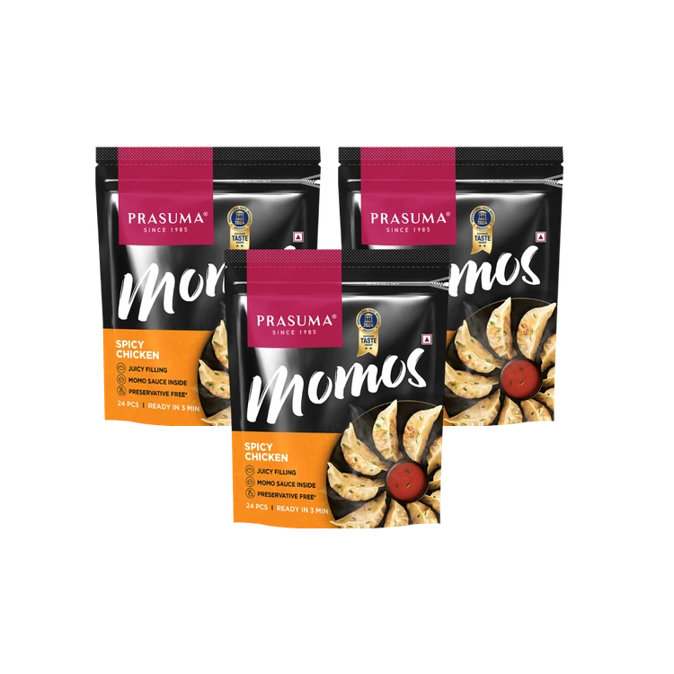 Prasuma Spicy Chicken Momos - Pack of 3