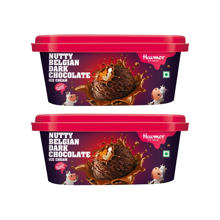 Havmor Signature Nutty Belgian Dark Chocolate Ice Cream Tub - Pack of 2