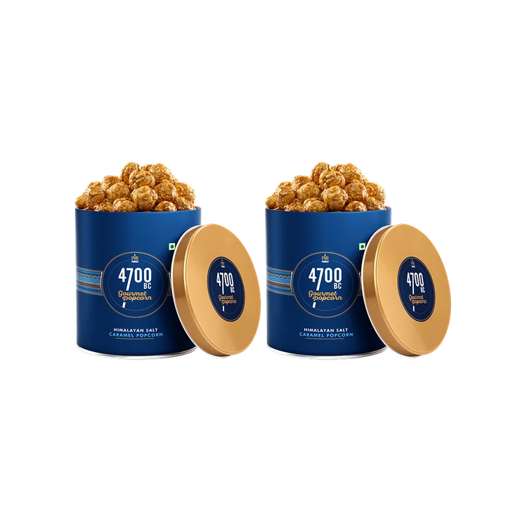 4700BC Himalayan Salt Caramel Popcorn, Gourmet Tin - Pack of 2