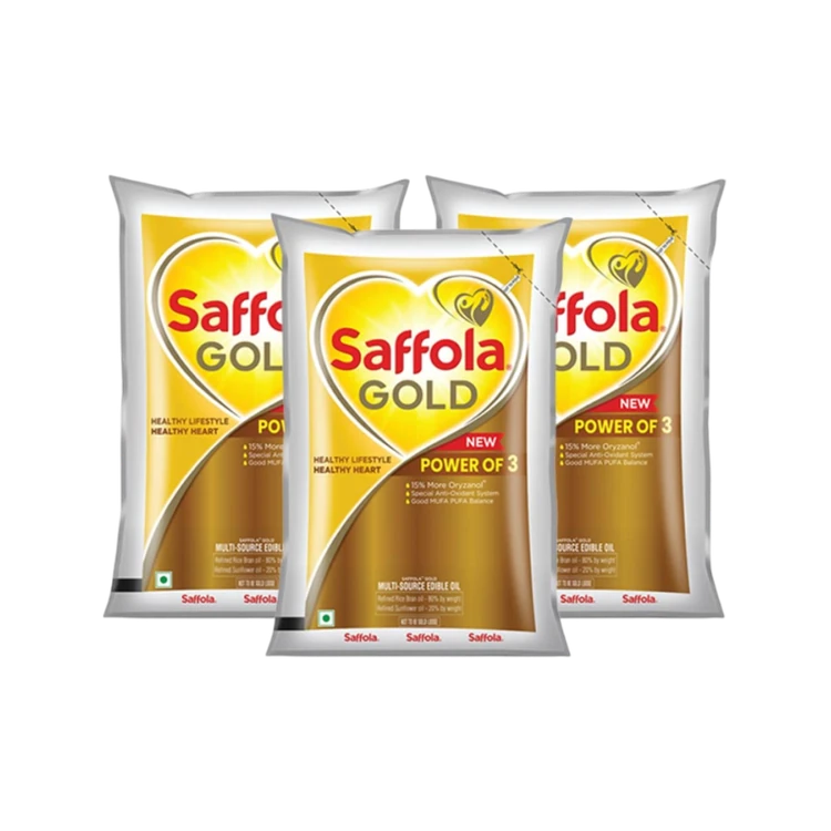 Saffola Gold Sunflower & Rice Bran Refined Blended Cooking Oil (1 ltr) - Pack of 3 (Aduge Enne)