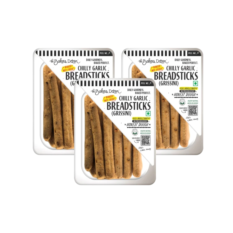 The Baker's Dozen Grissini Baked Chilli Garlic Bread Sticks - Pack of 3