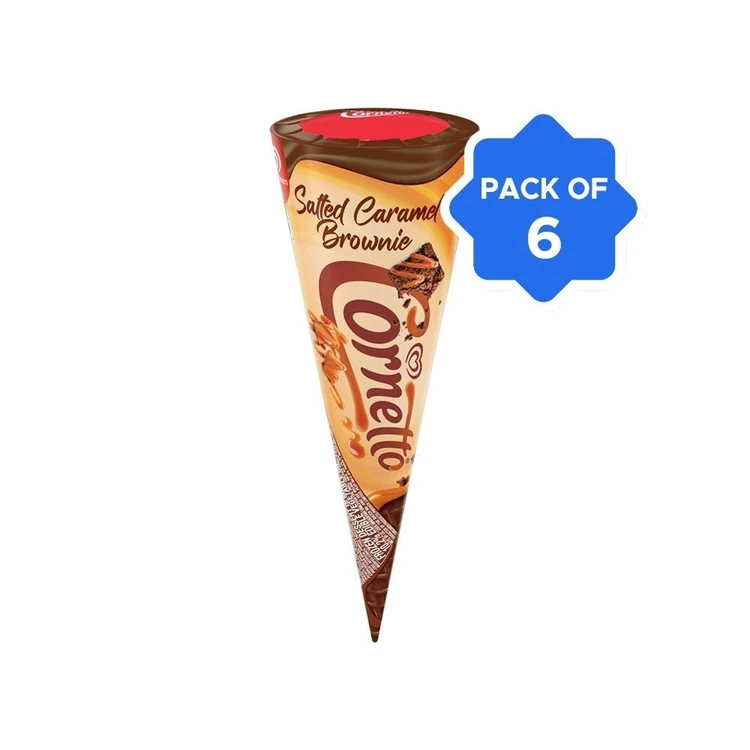 Kwality Walls Cornetto Salted Caramel Brownie Frozen Dessert Cone - Pack of 6