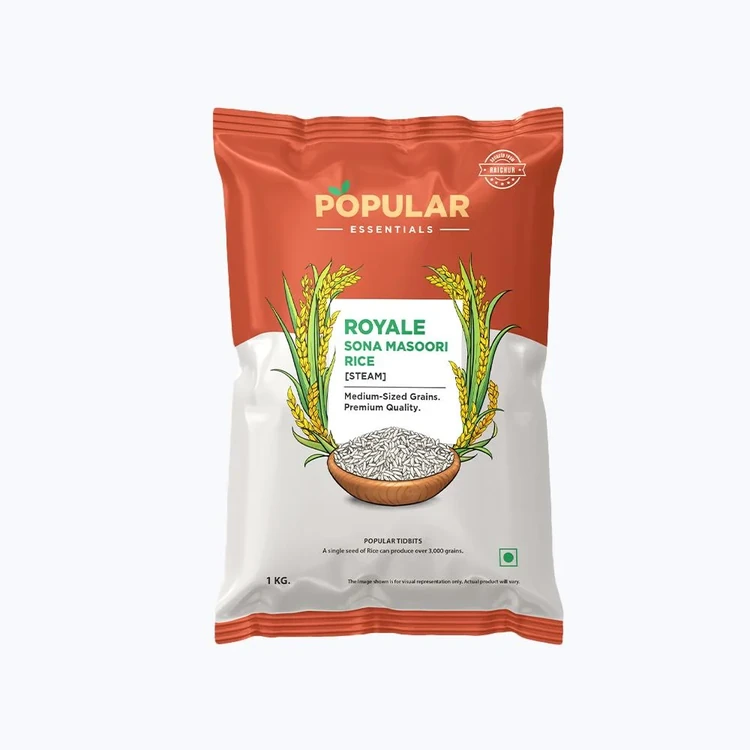 Popular Essentials Steam Sonamasuri Rice (Medium Grain)
