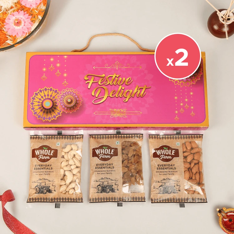 Festive Delight (Cashew + Raisins + Almond) Dry Fruits Gift Pack - Pack of 2 (Dry Fruits Udugore Pack)