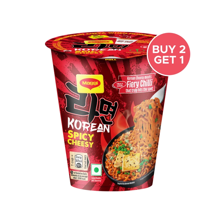 Maggi Korean Spicy Cheesy Cup Noodles - Buy 2 Get 1 Free