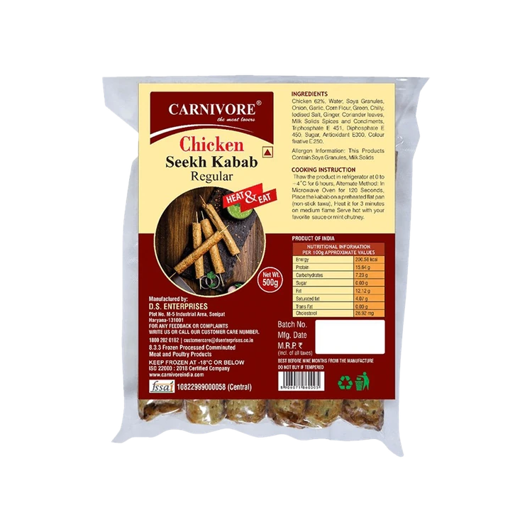 Carnivore Regular Chicken Seekh Kebab (Frozen)