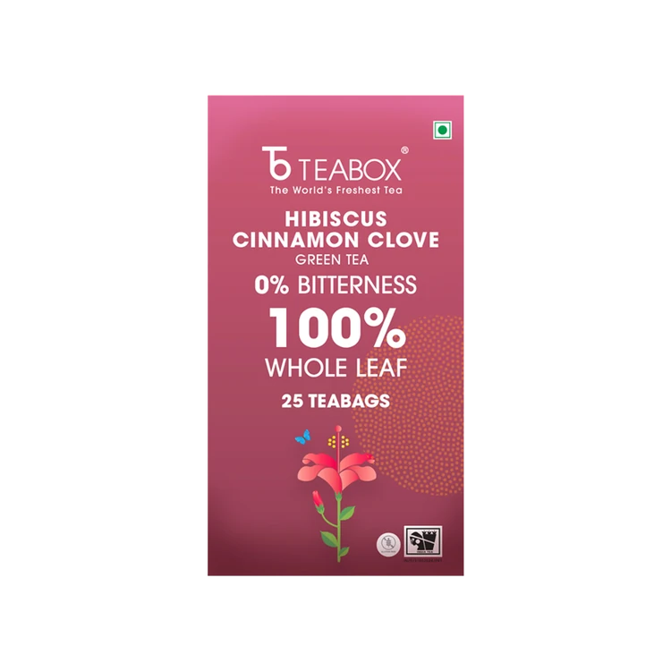 Teabox Hibiscus Cinnamon Clove Flavoured Green Tea Bags