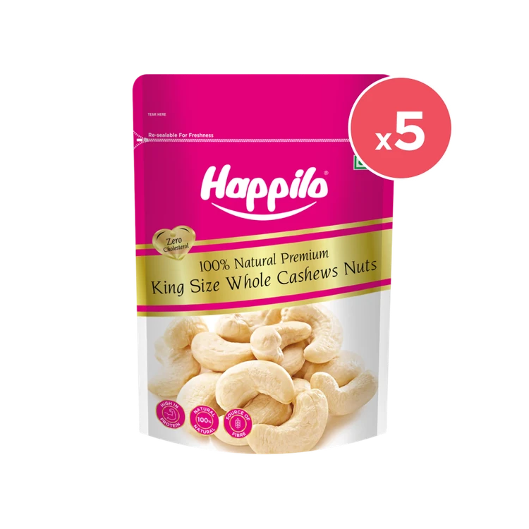 Happilo 100% Premium King size Whole Cashew - Pack of 5 (Godambi)